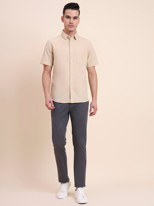 Beige Solid Slim Fit Casual Shirt | Greenfibre