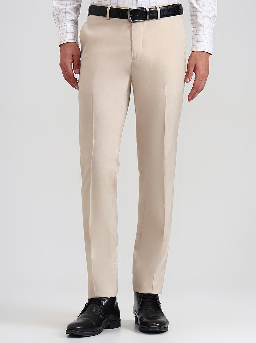 Fawn Checked Slim Fit Formal Trouser | Greenfibre