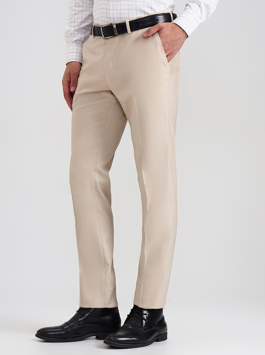 Fawn Checked Slim Fit Formal Trouser | Greenfibre