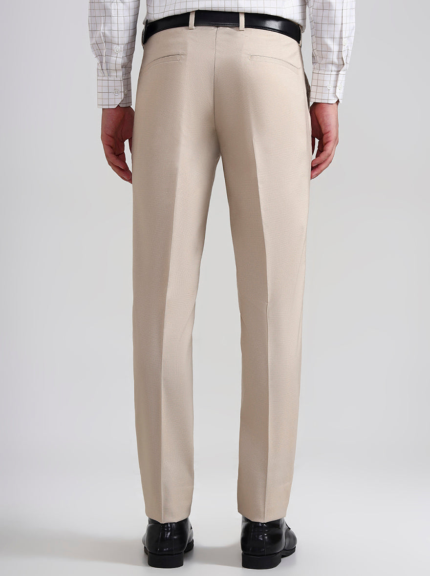 Fawn Checked Slim Fit Formal Trouser | Greenfibre