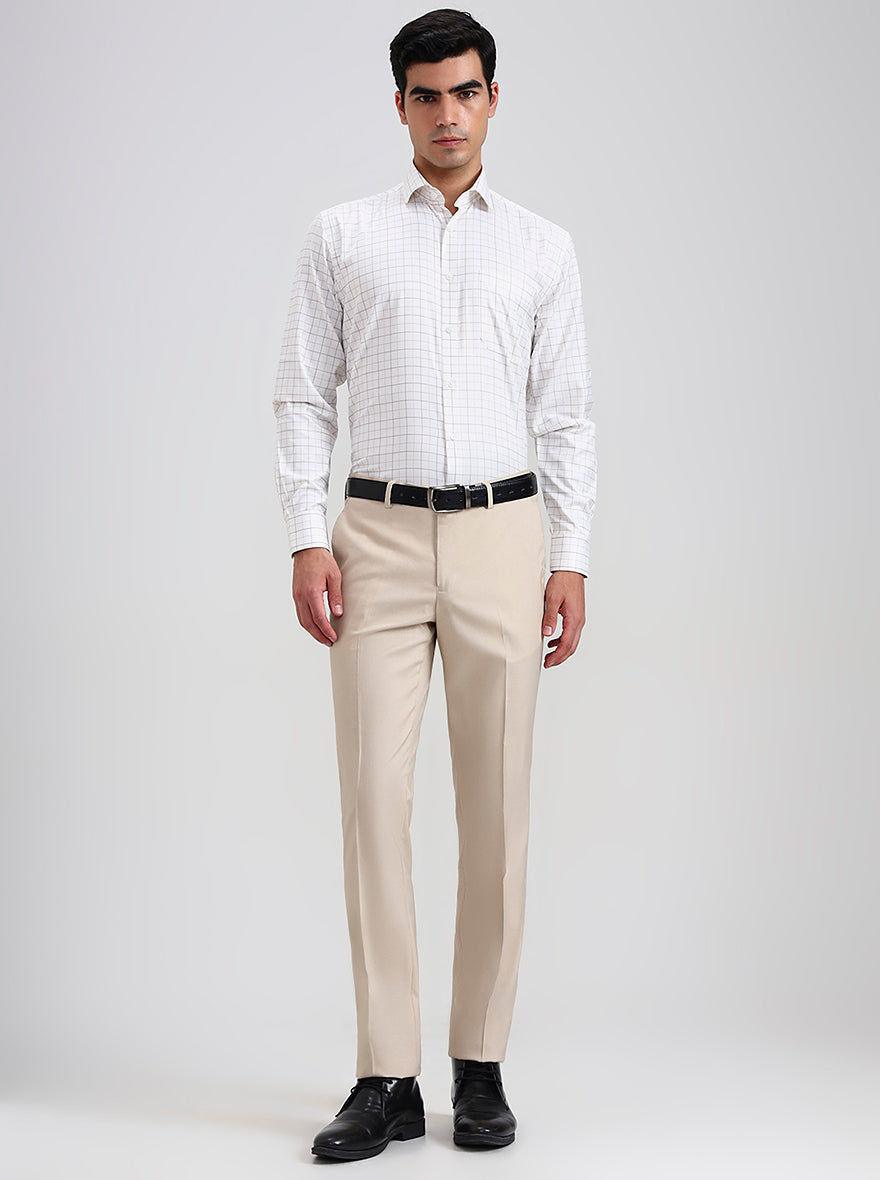 Fawn Checked Slim Fit Formal Trouser | Greenfibre