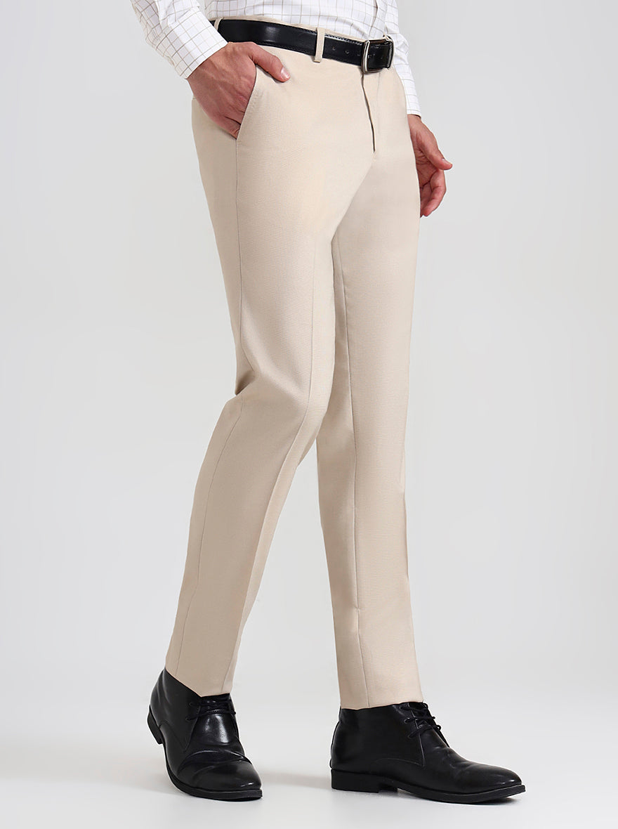 Fawn Checked Slim Fit Formal Trouser | Greenfibre