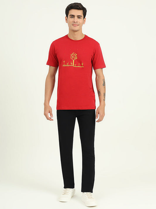 Red Printed Slim Fit T-Shirt | Greenfibre