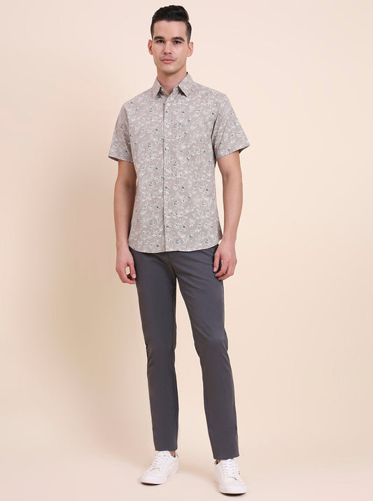 Grey Printed Slim Fit Casual Shirt | Greenfibre