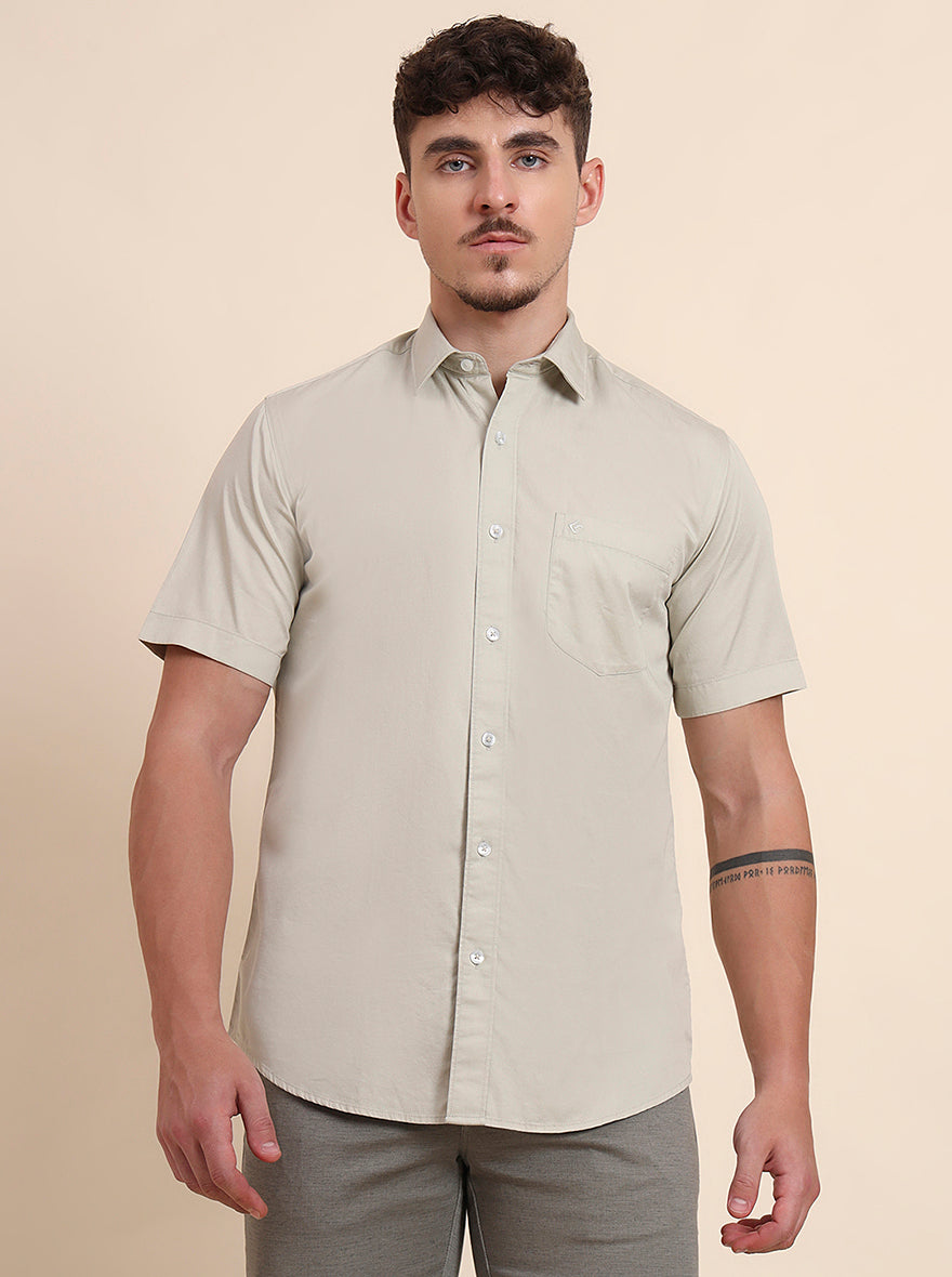 Off-White Solid Smart Fit Semi Casual Shirt | Greenfibre