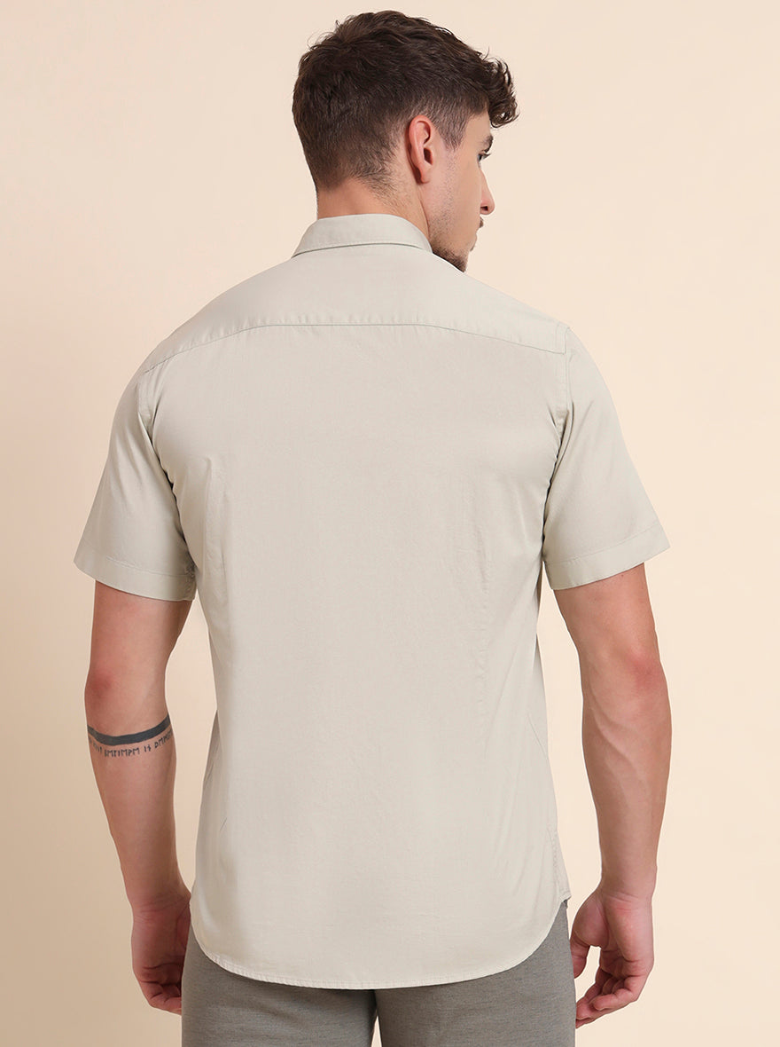 Off-White Solid Smart Fit Semi Casual Shirt | Greenfibre