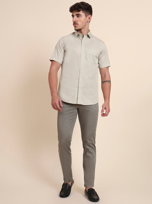Off-White Solid Smart Fit Semi Casual Shirt | Greenfibre