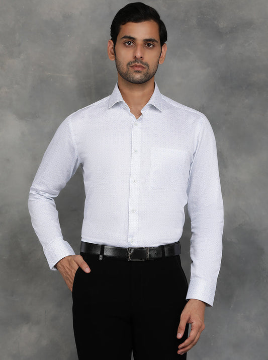 White Printed Slim Fit Formal Shirt | GreenFibre