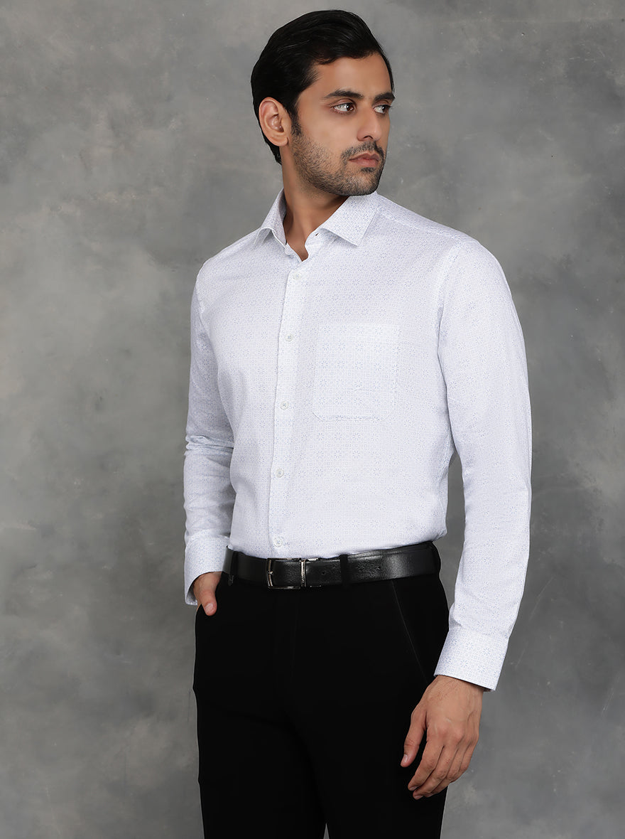 White Printed Slim Fit Formal Shirt | GreenFibre