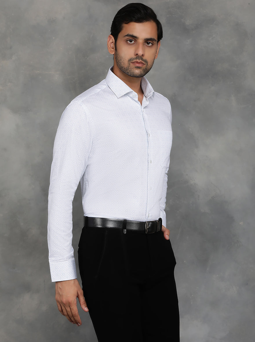 White Printed Slim Fit Formal Shirt | GreenFibre