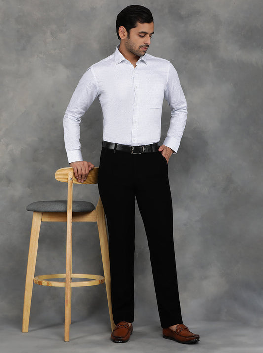 White Printed Slim Fit Formal Shirt | GreenFibre