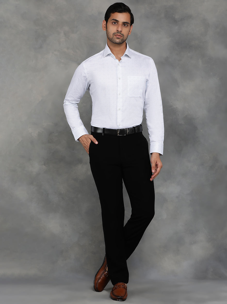 White Printed Slim Fit Formal Shirt | GreenFibre
