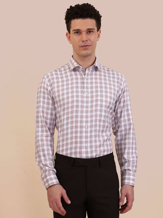 White & Pink Checked Regular Fit Formal Shirt | Greenfibre
