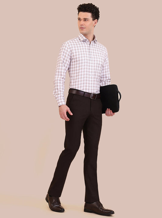 White & Pink Checked Regular Fit Formal Shirt | Greenfibre