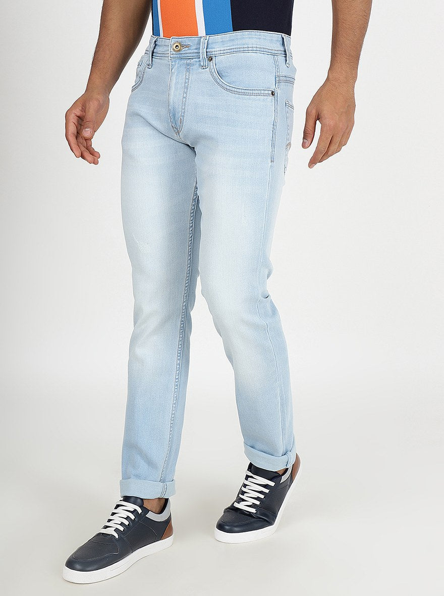 Light Blue Washed Narrow Fit Jeans | Greenfibre