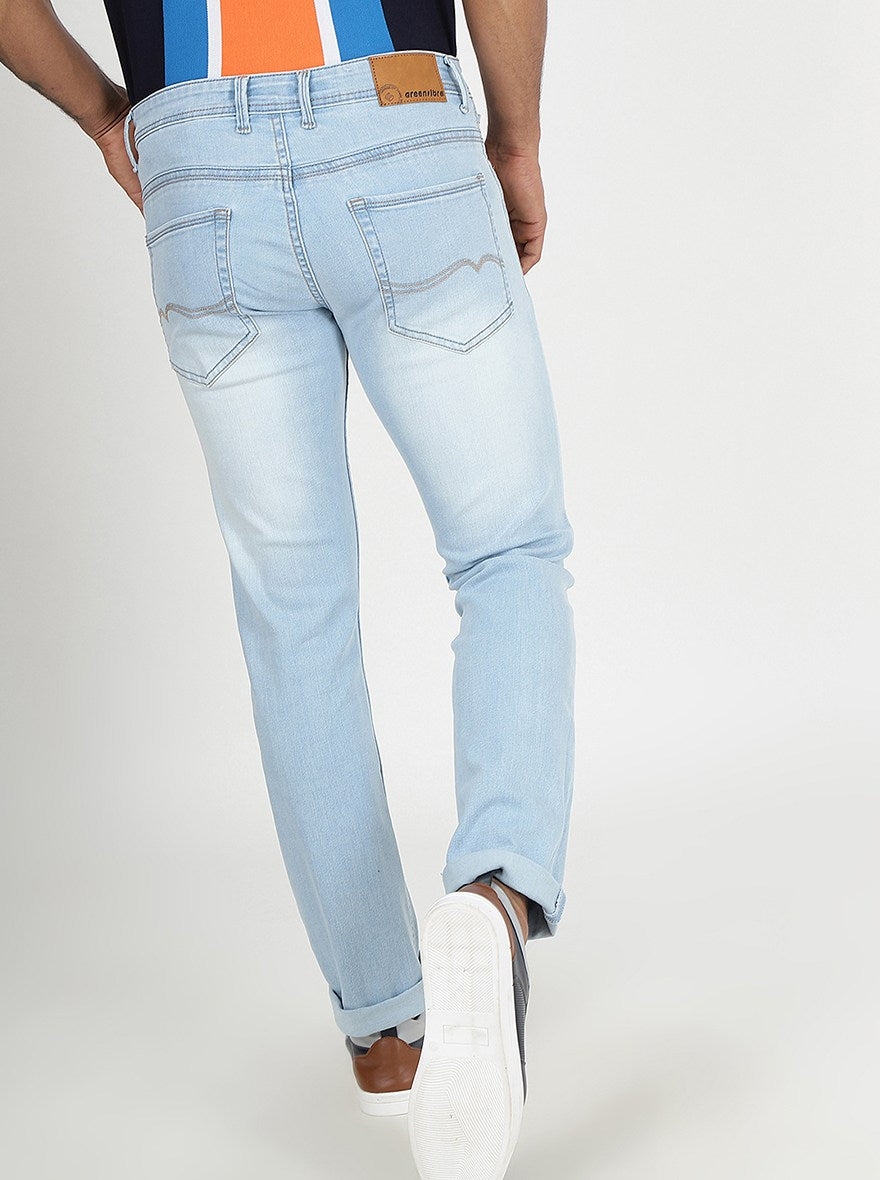 Light Blue Washed Narrow Fit Jeans | Greenfibre