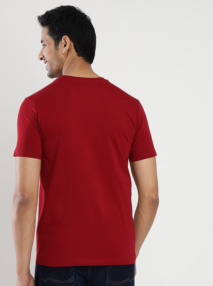 Maroon Printed Slim Fit T-Shirt | Greenfibre