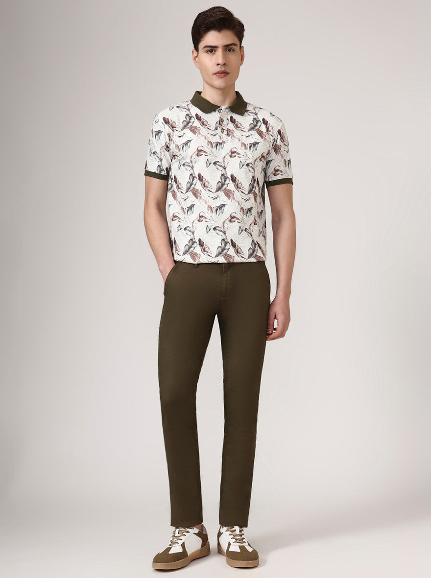 Olive Brown Solid Super Slim Fit Casual Trouser | Greenfibre