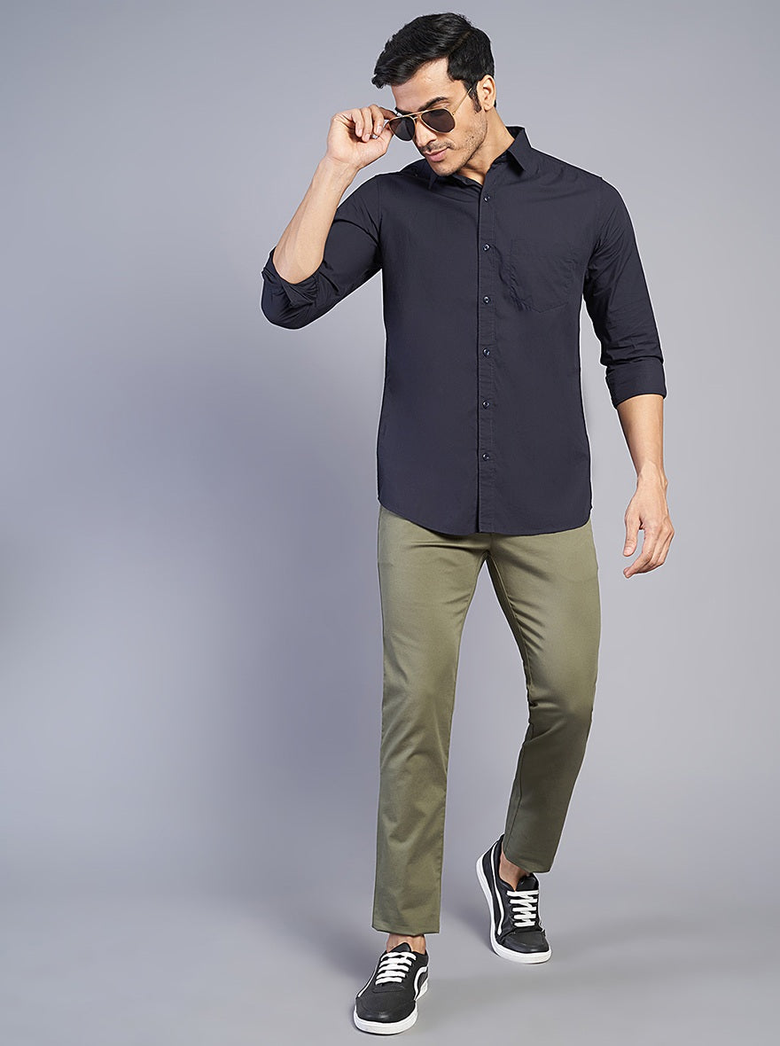 Olive Green Solid Super Slim Fit Casual Trouser | Greenfibre