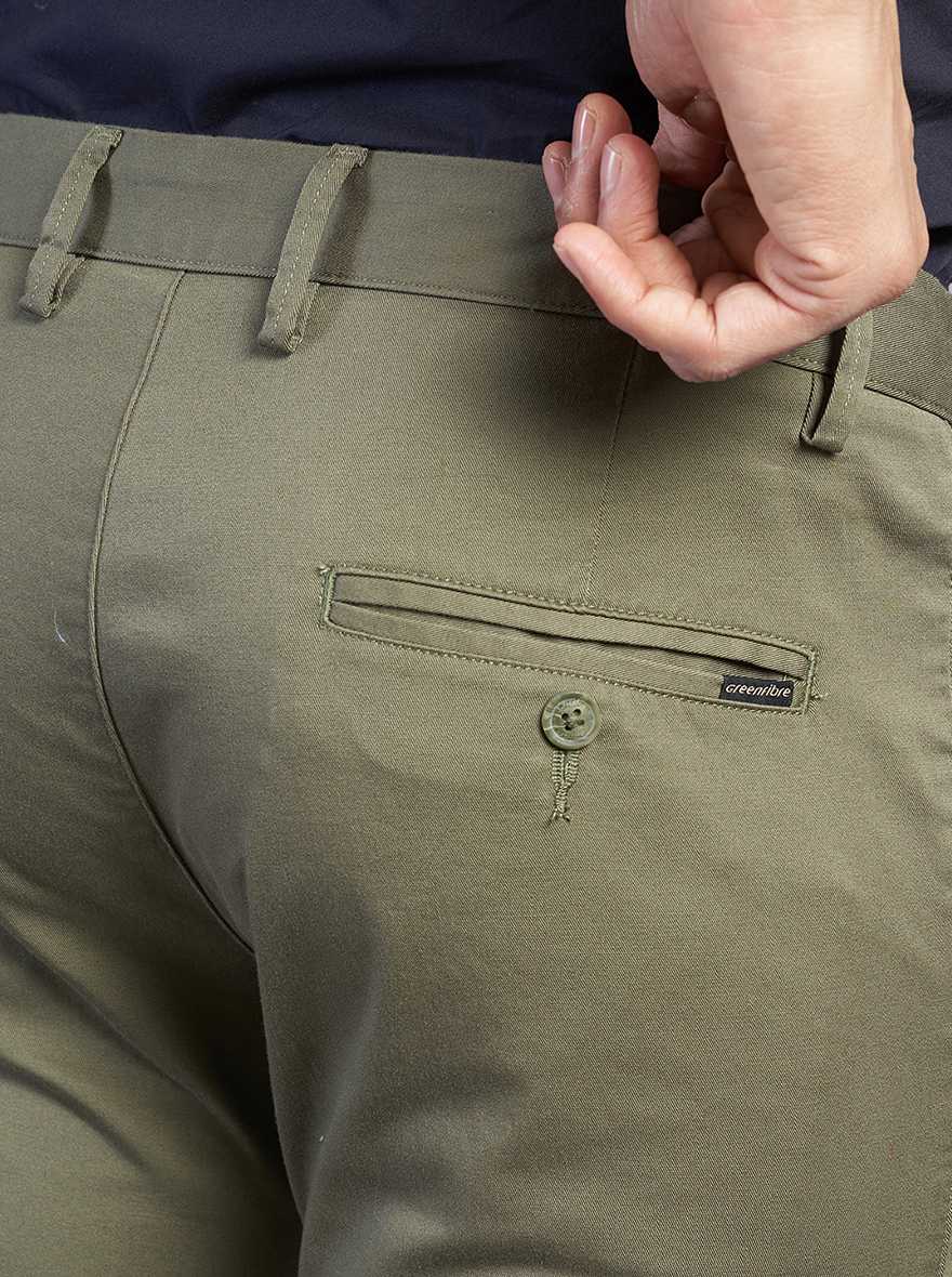 Olive Green Solid Super Slim Fit Casual Trouser | Greenfibre