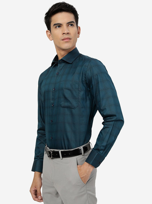 Green Checked Slim Fit Formal Shirt | Greenfibre