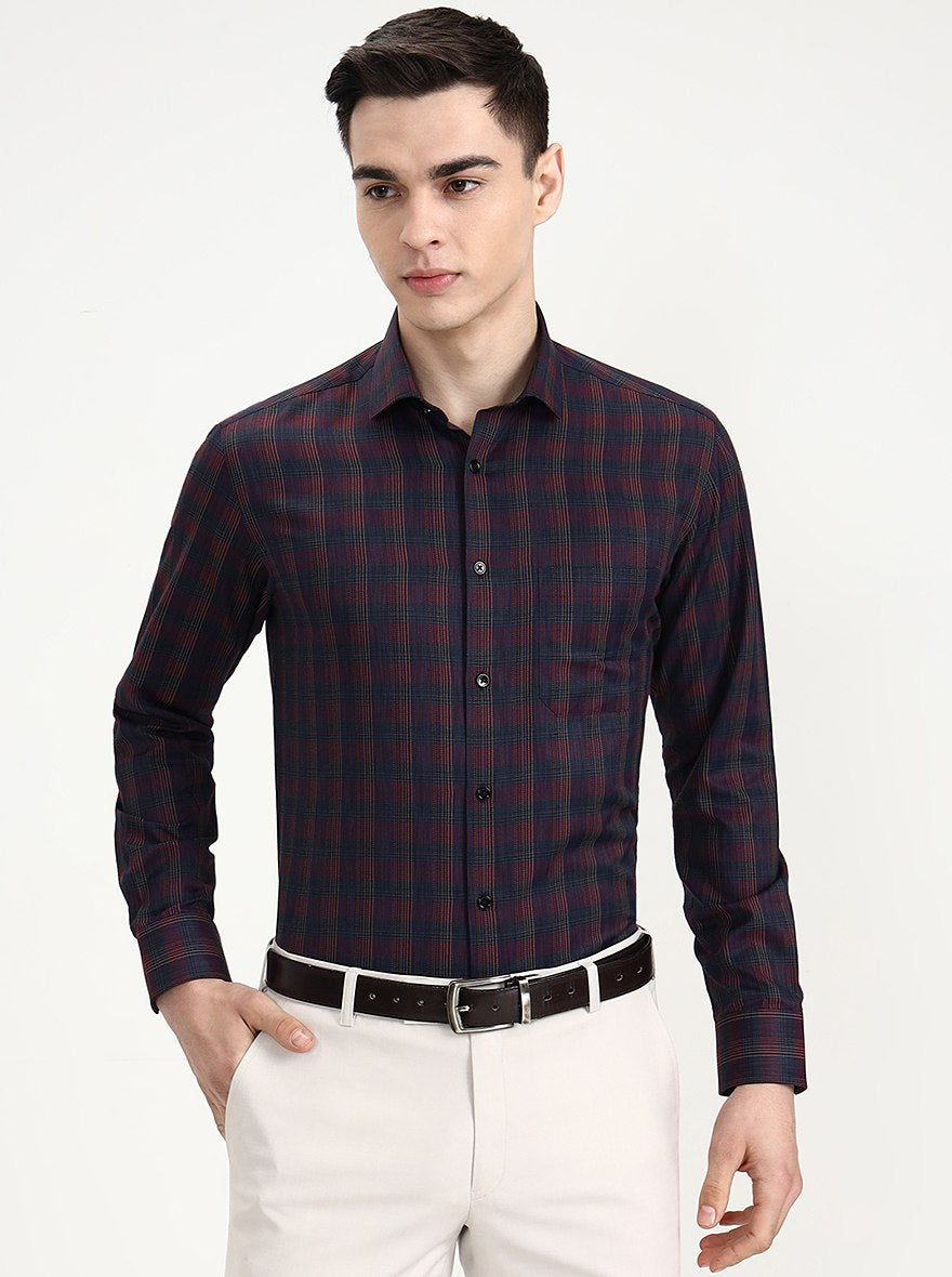 Maroon Checked Slim Fit Formal Shirt | Greenfibre