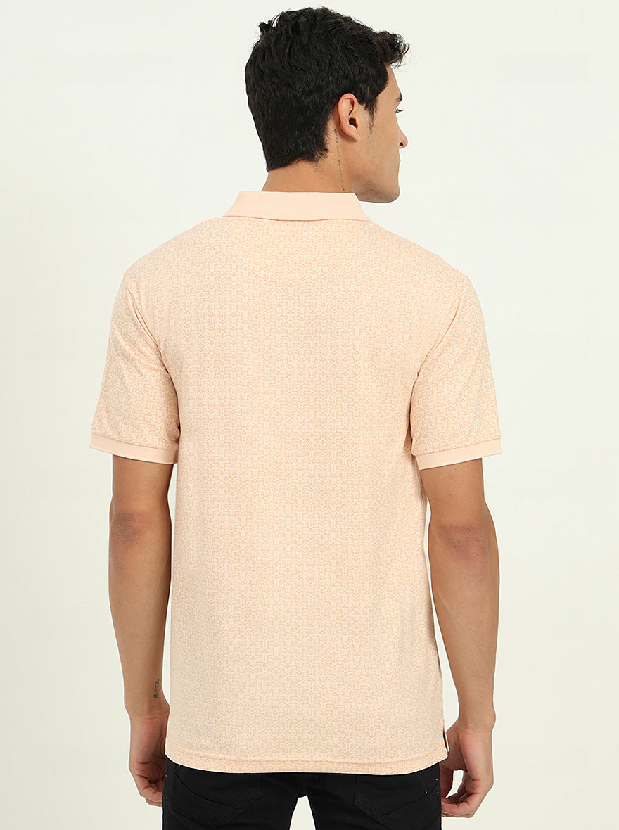 Peach Printed Slim Fit Polo T-Shirt | Greenfibre