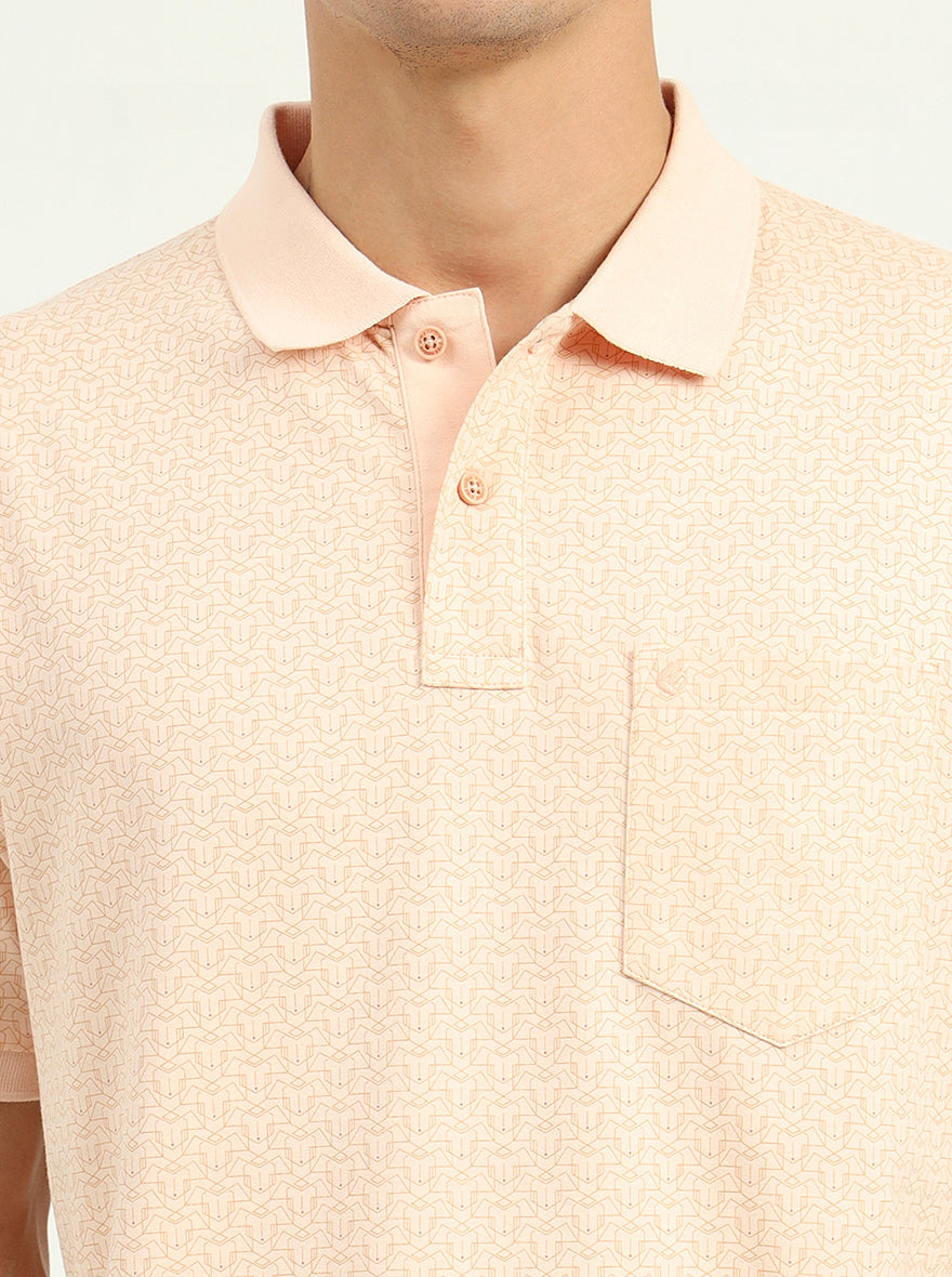 Peach Printed Slim Fit Polo T-Shirt | Greenfibre