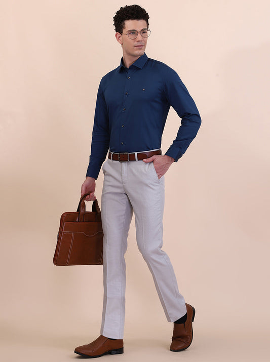 Peacock Blue Solid Slim Fit Party Wear Shirt | Greenfibre