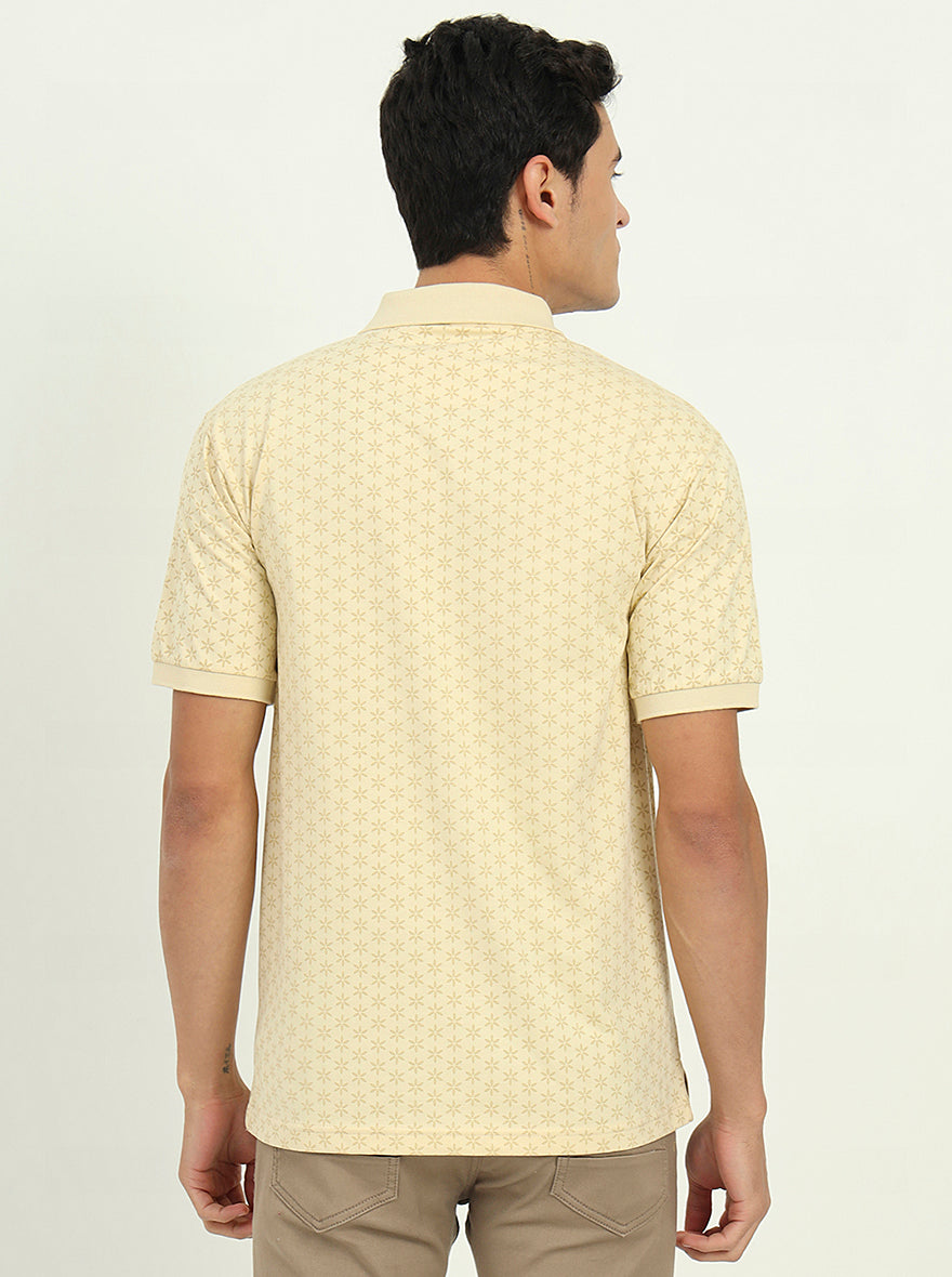 Sun Yellow Printed Regular Fit Polo T-Shirt | Greenfibre