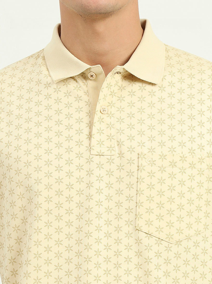 Sun Yellow Printed Regular Fit Polo T-Shirt | Greenfibre
