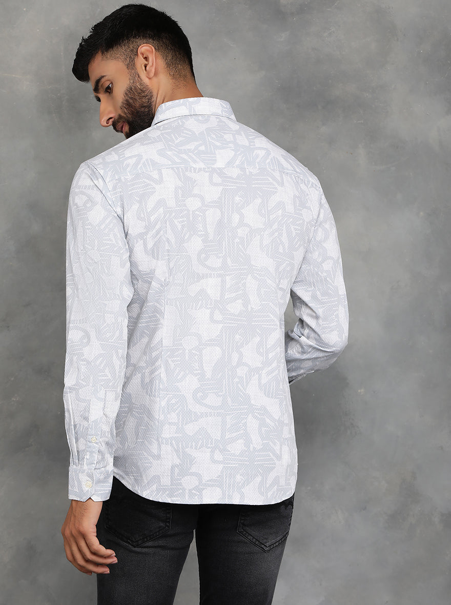 Light Grey Printed Slim Fit Casual Shirt | GreenFibre