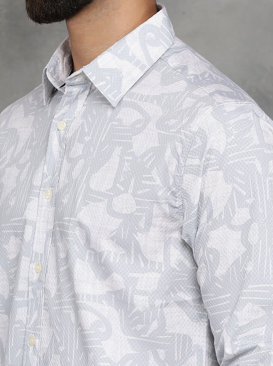 Light Grey Printed Slim Fit Casual Shirt | GreenFibre