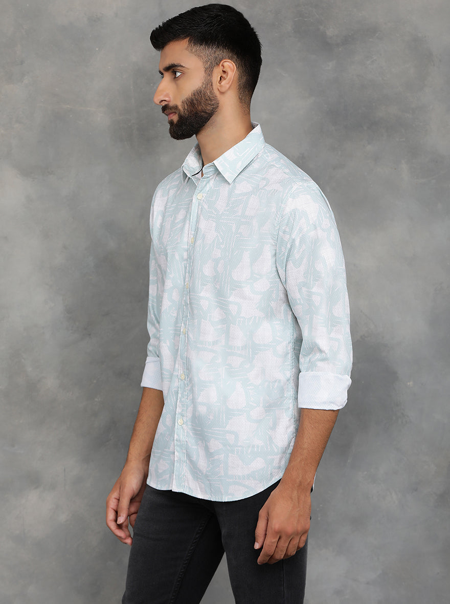 Light Green Printed Slim Fit Casual Shirt | GreenFibre
