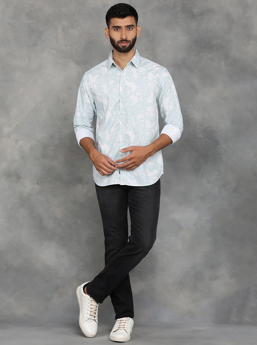 Light Green Printed Slim Fit Casual Shirt | GreenFibre