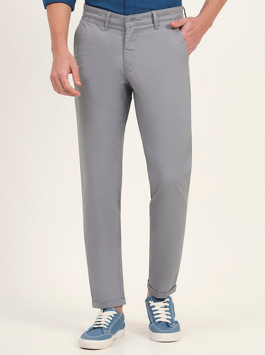 Steel Grey Solid Neo Fit Casual Trouser | Greenfibre