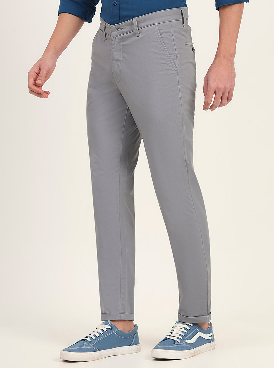 Steel Grey Solid Neo Fit Casual Trouser | Greenfibre