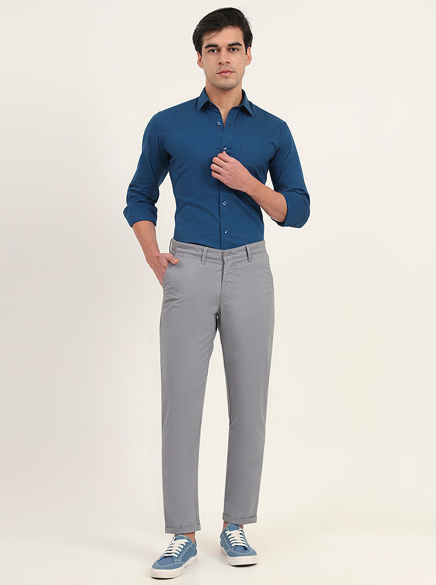 Steel Grey Solid Neo Fit Casual Trouser | Greenfibre
