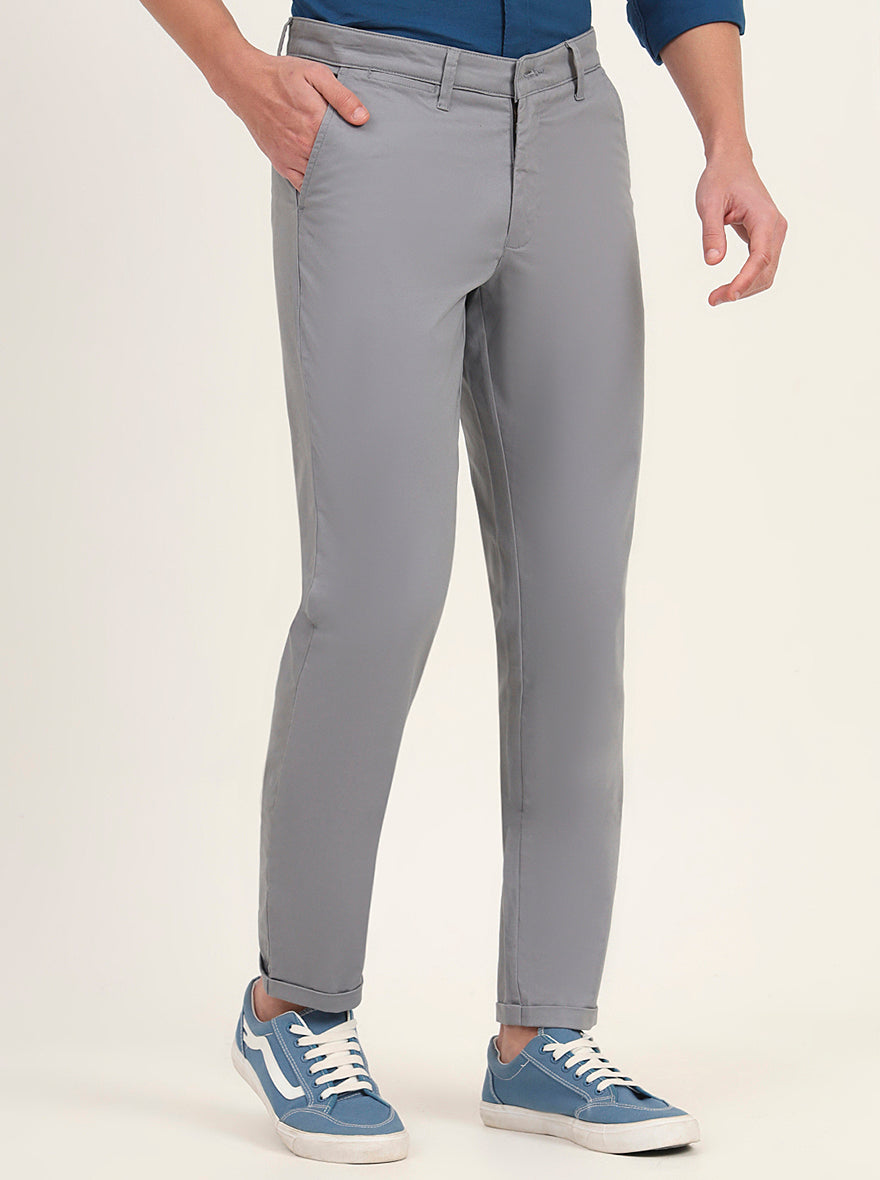 Steel Grey Solid Neo Fit Casual Trouser | Greenfibre