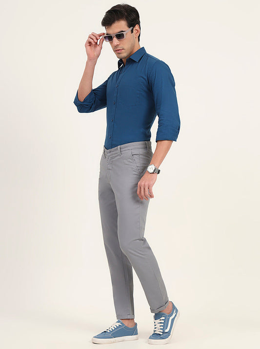 Steel Grey Solid Neo Fit Casual Trouser | Greenfibre