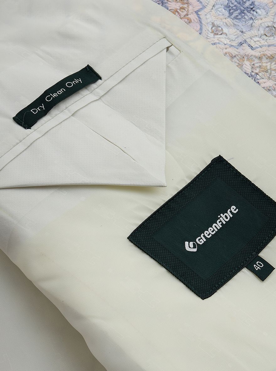 Cream Multi Printed Regular Fit Bandhgala Jacket | Greenfibre