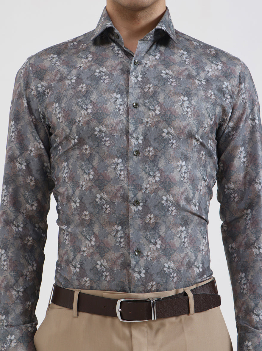 Green Printed Slim Fit Party Wear Shirt | Greenfibre