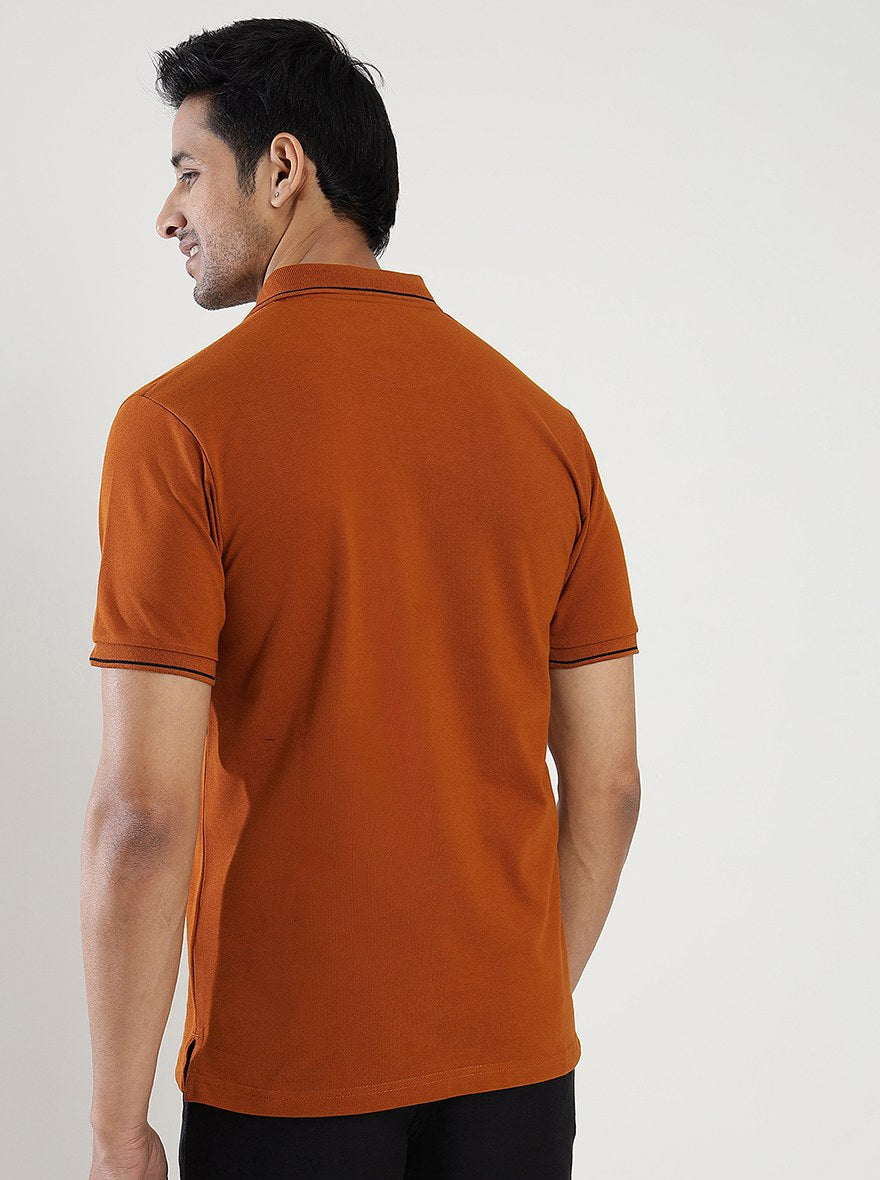 Orange Solid Slim Fit Polo T-Shirt | Greenfibre