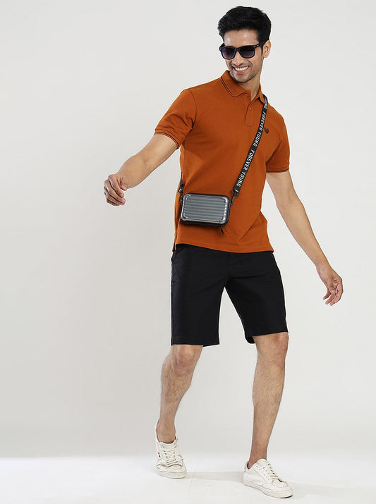 Orange Solid Slim Fit Polo T-Shirt | Greenfibre