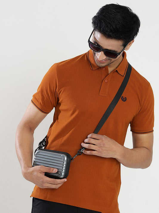 Orange Solid Slim Fit Polo T-Shirt | Greenfibre