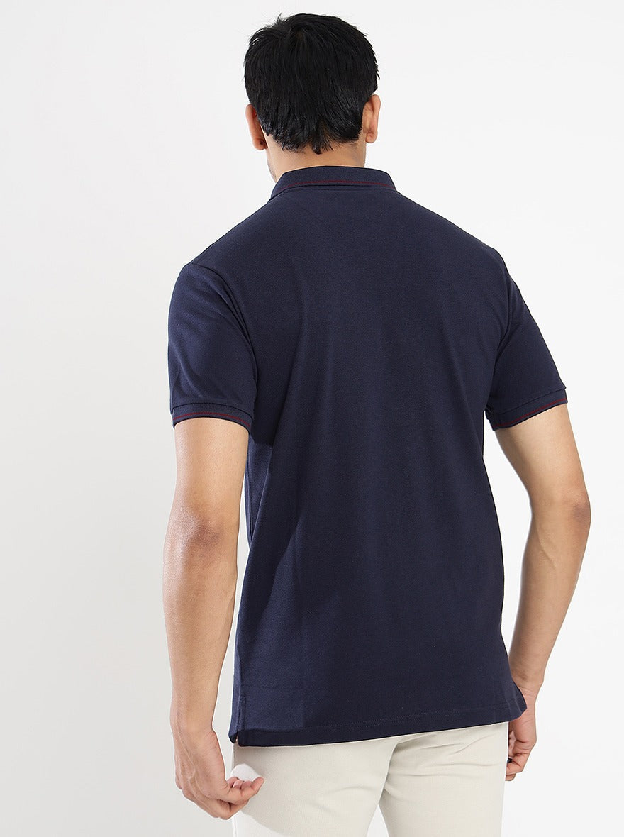 Navy Blue Solid Slim Fit Polo T-Shirt | Greenfibre