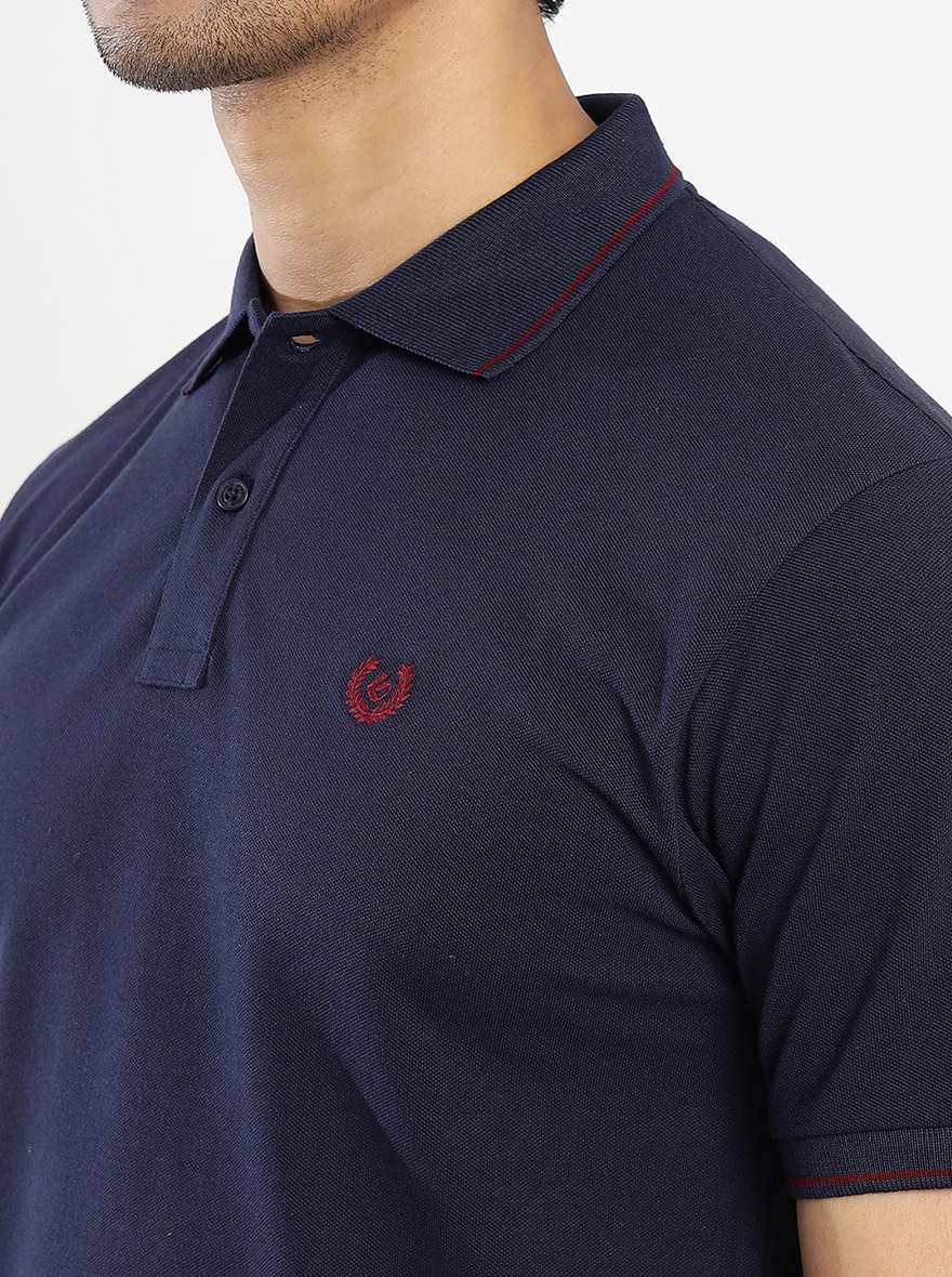 Navy Blue Solid Slim Fit Polo T-Shirt | Greenfibre