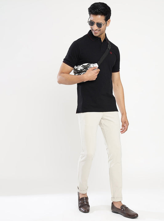 Black Solid Slim Fit Polo T-Shirt | Greenfibre
