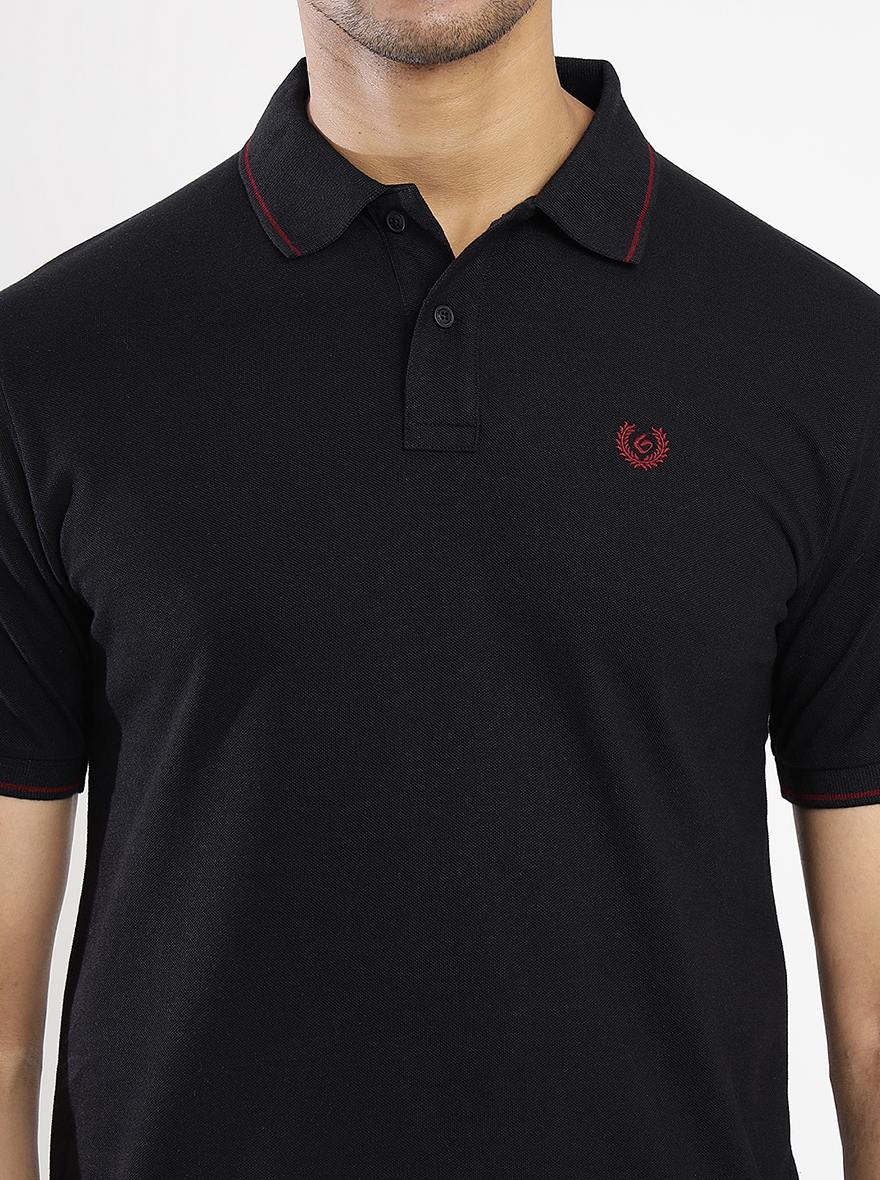 Black Solid Slim Fit Polo T-Shirt | Greenfibre