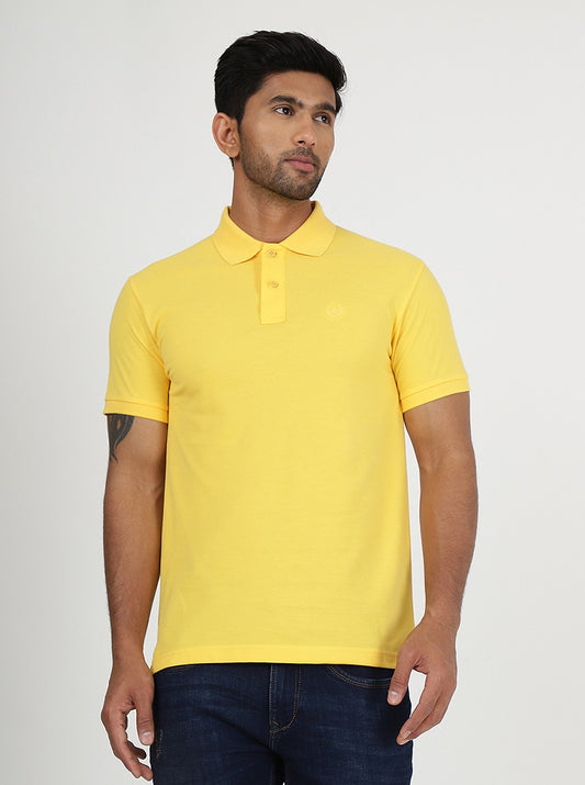 Yellow Solid Slim Fit Polo T-Shirt | Greenfibre